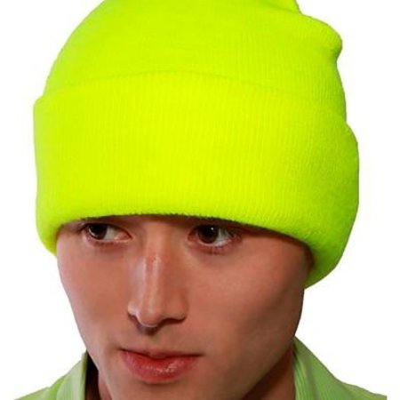 TINGLEY Job Sight„¢ Enhanced Visibility Knit Hat, Polyester, Fluorescent Yellow-Green H70232.UN